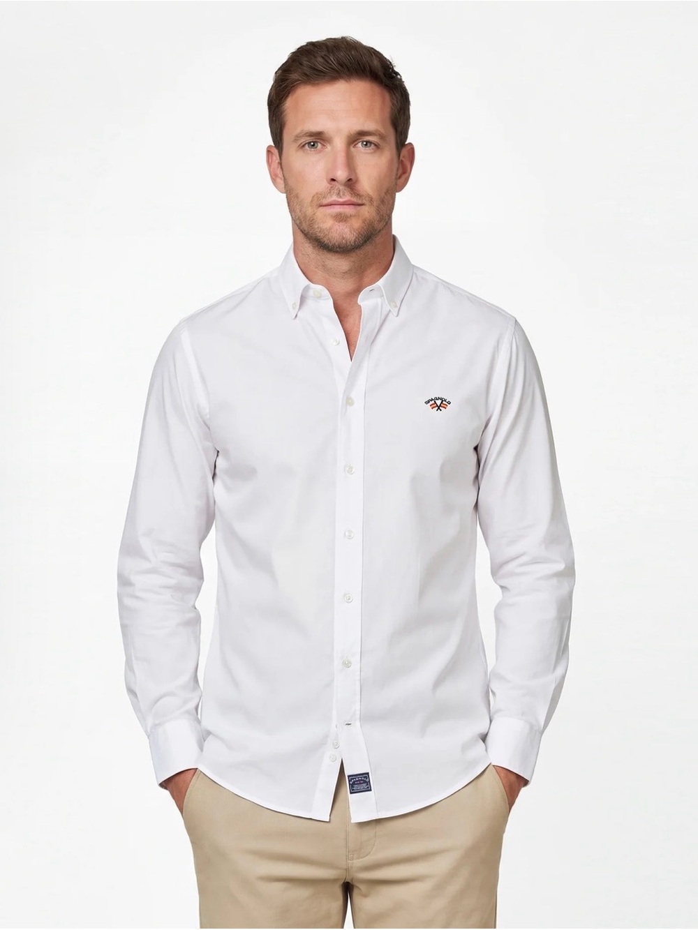 Spagnolo Men's White Button-Down Dress Shirt Blue Gingham Collar - Large- NWOT